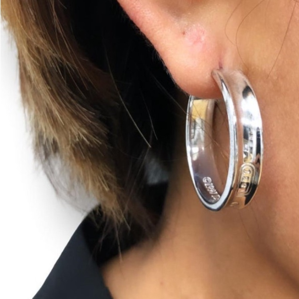 Authentic TIFFANY & CO Sterling Silver Large 1837 Hoop Earrings